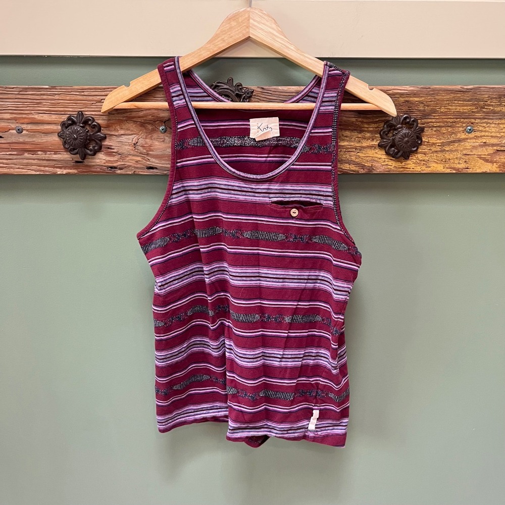 Koto Urban Outfitters Striped Tank Top Burgundy Boho Cotton Pocket Shirt Mens M